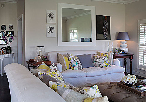 沙发,散落,垫子,鲜明,客厅,氛围