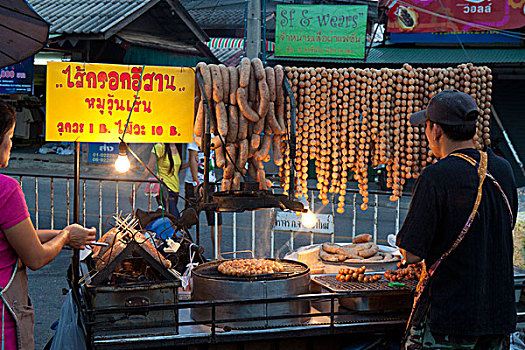 市场,晚上,烧烤,清莱,泰国,亚洲