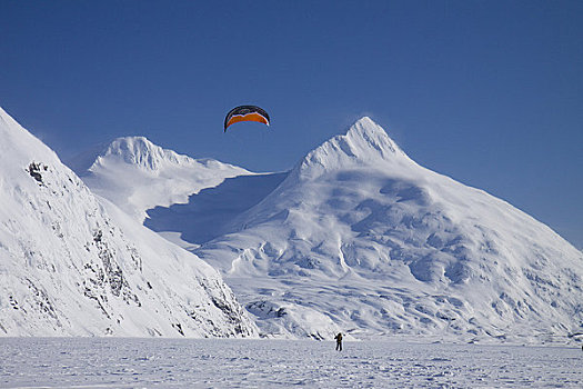 滑雪,波蒂奇,湖,楚加奇山,背景,阿拉斯加