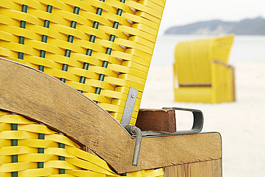 编织物,海岸,沙子,海滩藤椅,黄色,宾兹,德国,梅克伦堡前波莫瑞州