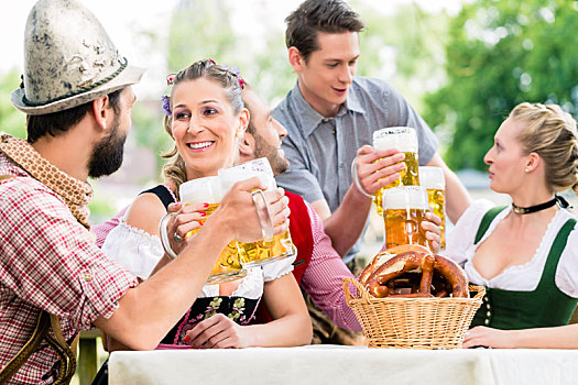 朋友,巴伐利亚,啤酒坊,喝,夏天