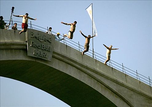 桥,跳跃,节日,传统,河,莫斯塔尔,波斯尼亚,黑塞哥维那