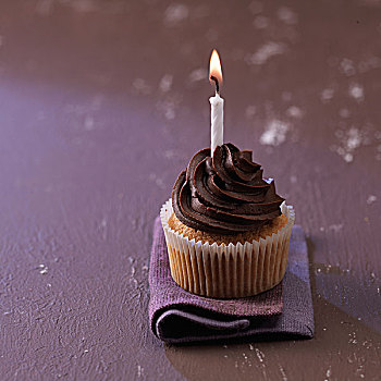 黑巧克力,杯形蛋糕,生日蜡烛