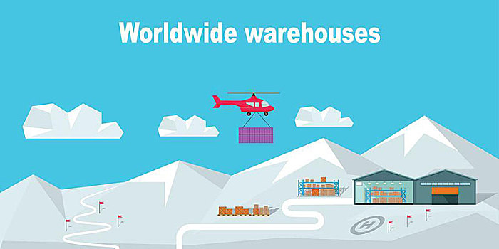 全球,仓库,递送,北极,物流,货箱,运输,分配,山,雪,装卸,盒子,局部,序列