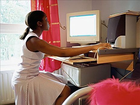 女孩,家庭作业,个人电脑