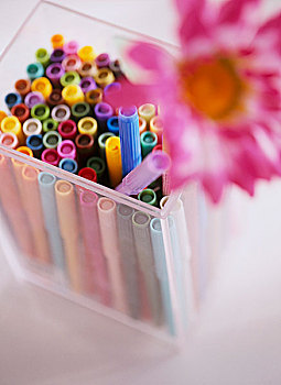 彩色,笔,塑料容器
