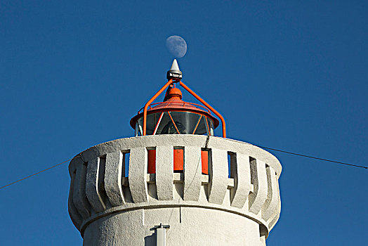 冰岛,雷克雅奈斯,灯塔,靠近,月亮,上面