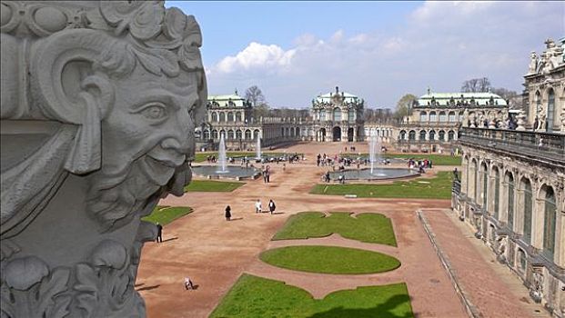 笑,雕塑,前景,宫苑,喷泉,德累斯顿,萨克森,德国,欧洲