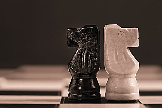 两个,下棋,国际象棋马,背对,棋盘