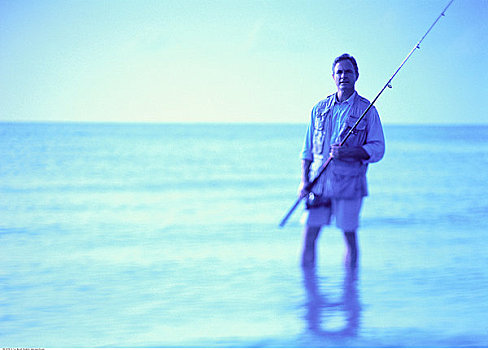肖像,捕鱼者,站在水中