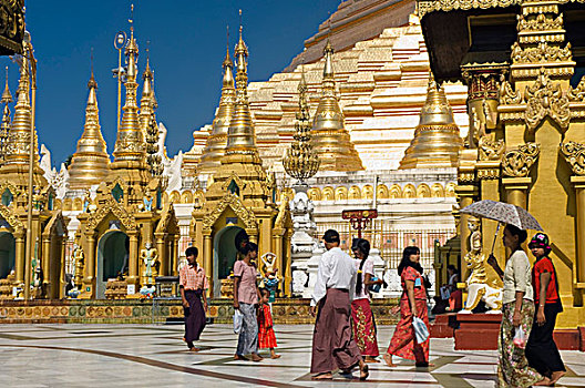 金色,大金塔,庙宇,仰光,缅甸,亚洲