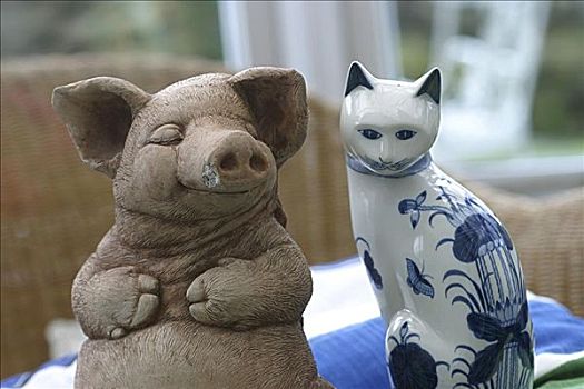 特写,雕塑,猫,猪