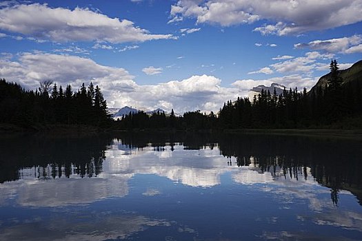 天空,反射,弓河,班芙国家公园,艾伯塔省,加拿大