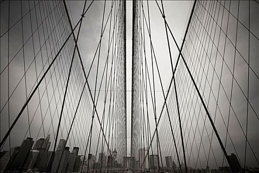 钢铁,绳索,布鲁克林大桥,纽约,美国,广角