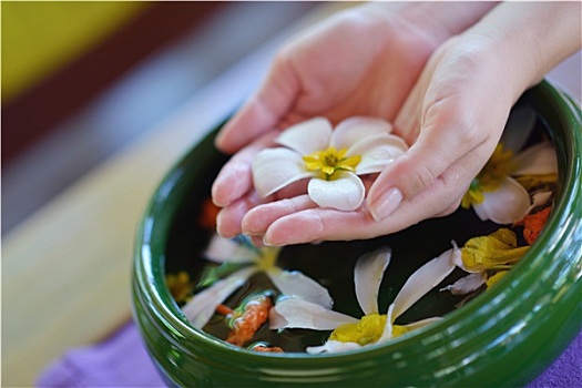 女性,手,花,水中