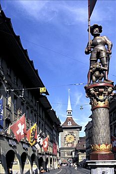 瑞士,伯恩,雕塑,钟楼,背影