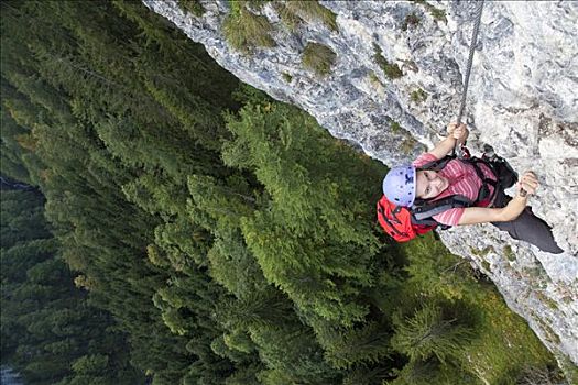 女人,攀登,石头,萨尔茨堡,奥地利