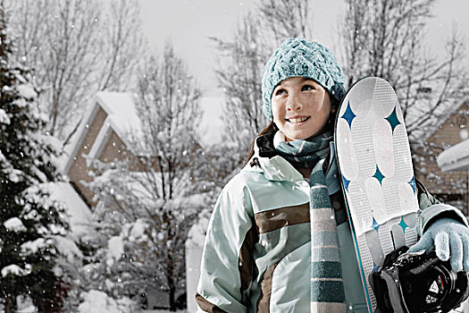 冬天,雪,女孩,滑雪板