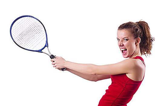 女人,玩,网球,白色背景