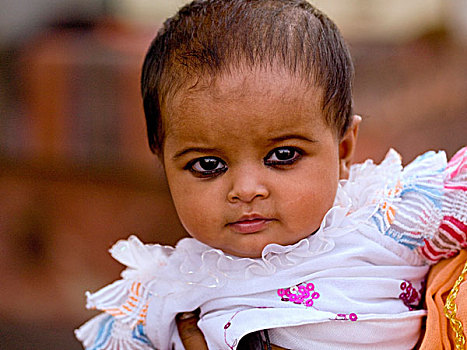 肖像,穿戴整齐,女婴,穿,眼线,首都,领土,德里,印度