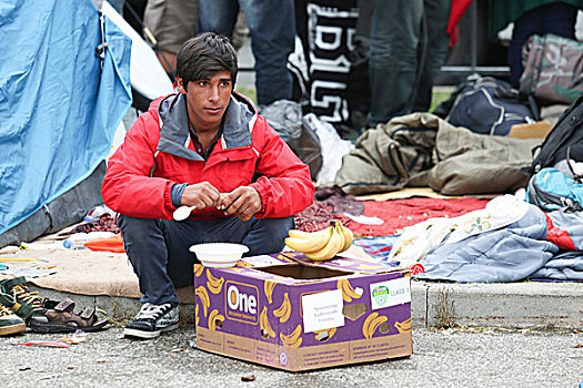 年轻,叙利亚人,男人,吃,边界