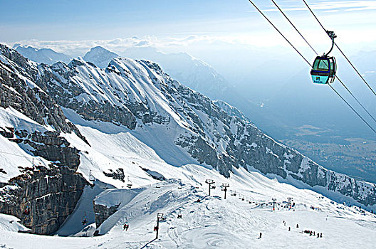 滑雪区,靠近,斯洛文尼亚,吊舱,远景,顶峰,朱利安阿尔卑斯