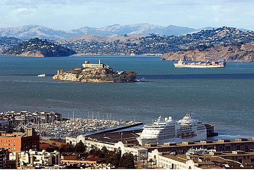 俯视,旧金山湾,阿尔卡特拉斯岛,加利福尼亚,美国