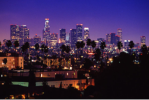 洛杉矶,天际线,夜晚