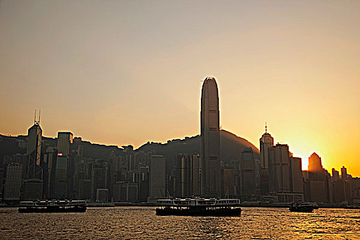 香港,城市天际线,太平山,日出