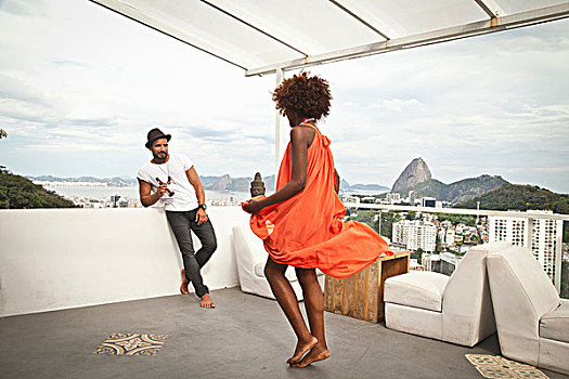 女人,跳舞,平台,面包山,背景,巴西