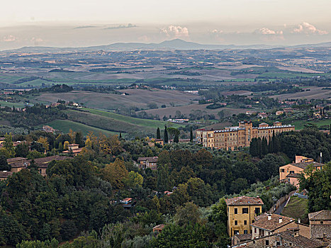 俯视图,建筑,乡村风光,背景,锡耶纳,托斯卡纳,意大利