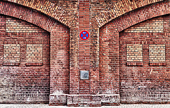 砌结构,墙壁,禁止停车,标识,柏林,德国,欧洲