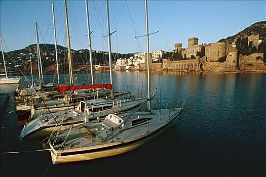 帆船,港口,靠近,城堡,法国