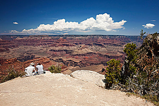 两个,旅游,坐,南方,边缘,大峡谷,亚利桑那,美国,北美
