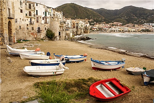 西西里,渔船,海滩,切法卢