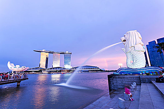 鱼尾狮,喷泉,六月,新加坡,神兽,头部,狮子,鱼,象征