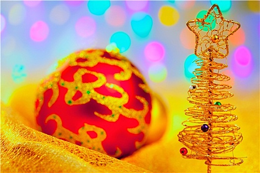 圣诞节,金色,树,小玩意