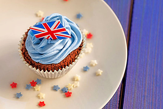 巧克力,杯形蛋糕,蓝色,黄油乳,英国国旗