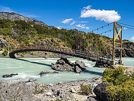 吊桥,穿过,河,做糕点,卡车,大,靠近,绕行,巴塔哥尼亚,智利