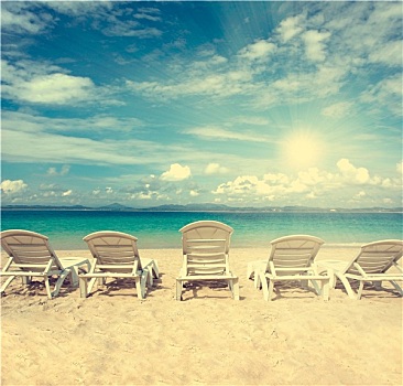椅子,海滩,蓝天,暑假,旧式,复古