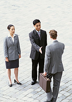 职业女性,站立,旁侧,两个,商务人士,握手,俯视图