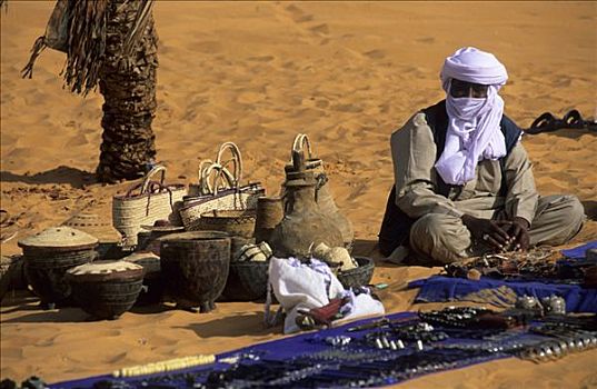 坐,沙子,销售,纪念品,利比亚
