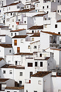 白色,城镇,卡塞雷斯,陡峭,山坡,马拉加省,安达卢西亚,西班牙,欧洲