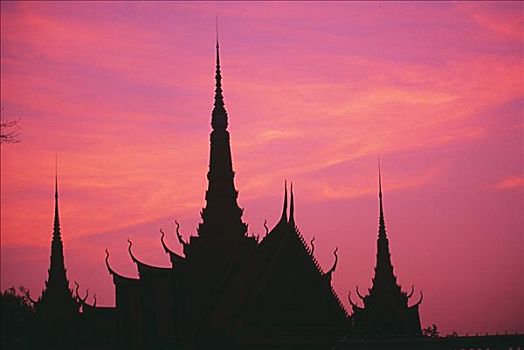 柬埔寨,剪影,宫殿,建筑,日落