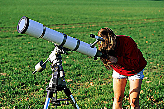 女人,看,太阳,望远镜