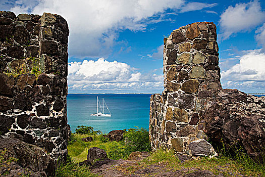 堡垒,远眺,帆船,玛丽格特湾,圣徒,西印度群岛