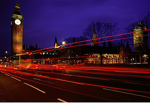 大本钟,国会大厦,夜晚,伦敦,英格兰