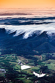 鸟瞰,葡萄酒的国家,附近的,魄可宾,雾,来自,在,范围,猎人谷,新南威尔士,澳大利亚