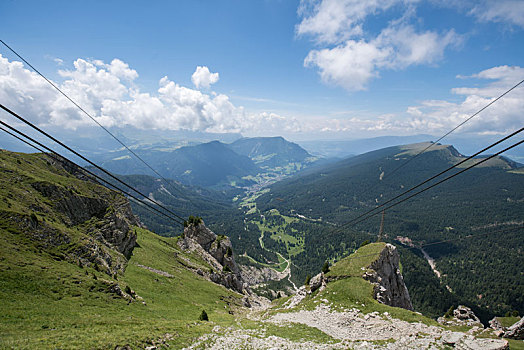 意大利多洛米蒂著名景点刀锋山山顶悬崖景色和登山缆车