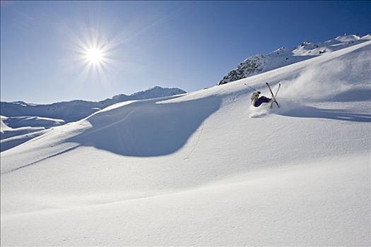 自由滑行者,落下,大雪,阿尔卑斯山,北方,提洛尔,奥地利,欧洲